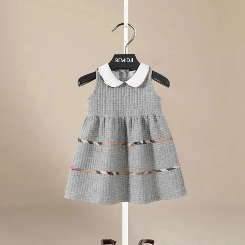 

Повседневные платья для девочек, осенне-зимняя детская одежда в лесном стиле, юбка на бретелях, однотонная детская одежда принцессы без рукавов в полоску