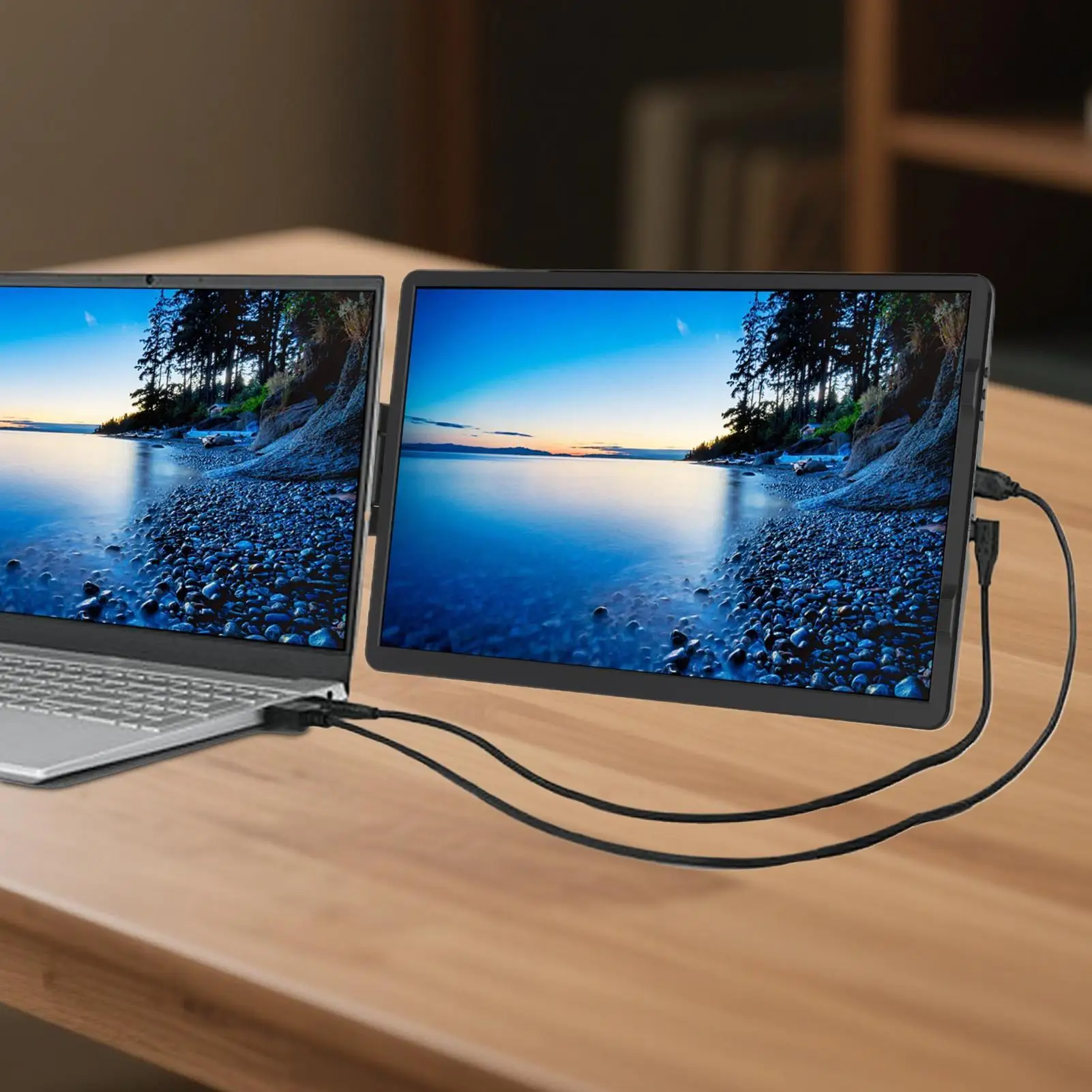 노트북 화면 확장기 14.1인치 부착형 화면 1080P 회전식 노트북 모니터 여행 회의 책상 가정용 2포트