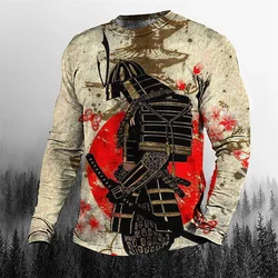 Super Cool Vintage Japanese Samurai Men's T-shirt O-Neck Cotton Men's Clothing Oversized Casual Long Sleeve Tops 3D Printed T Sh