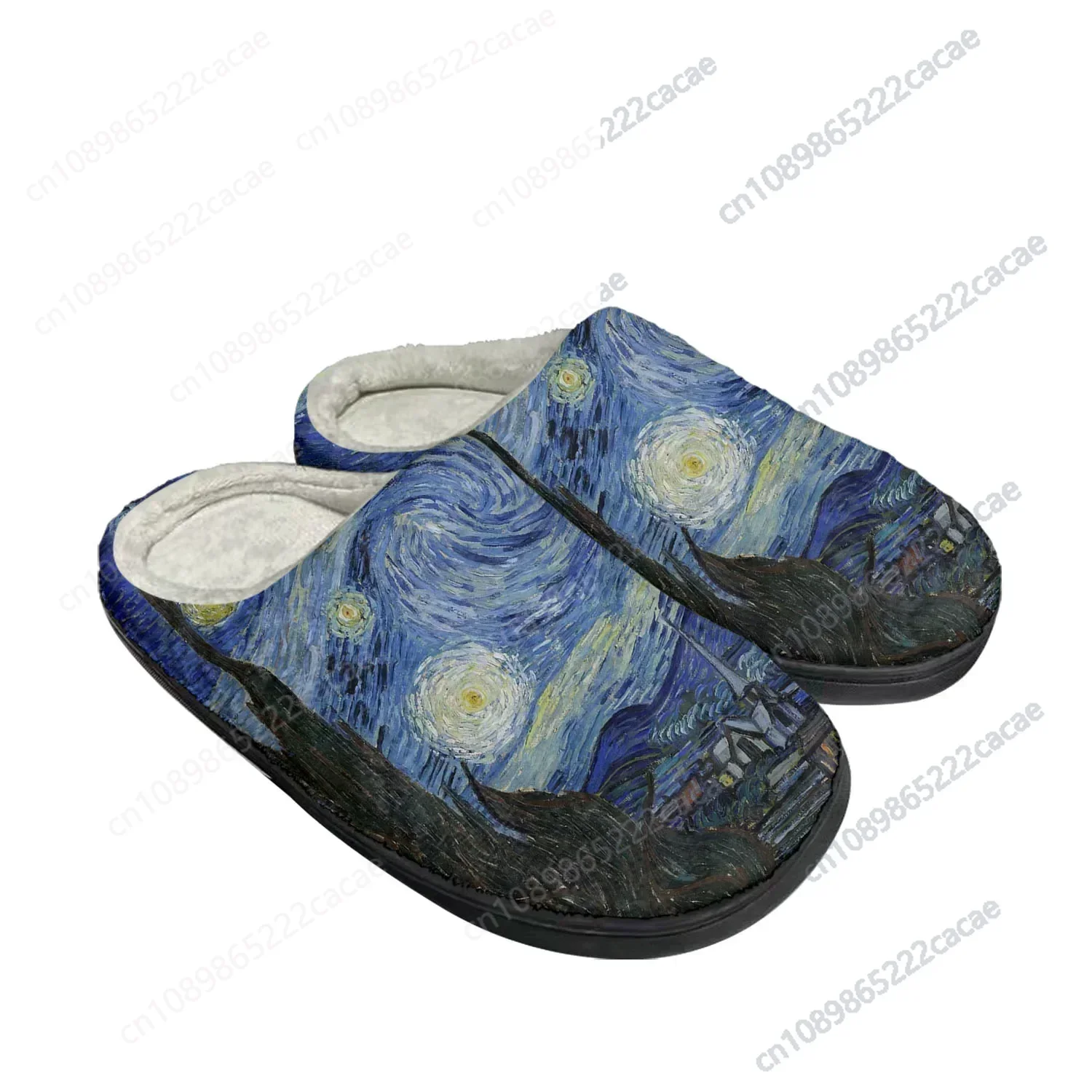 Van Gogh Oil Paint Starry Night Home Cotton Custom Slippers Mens Womens Sandals Plush Bedroom Keep Warm Shoes Thermal Slipper