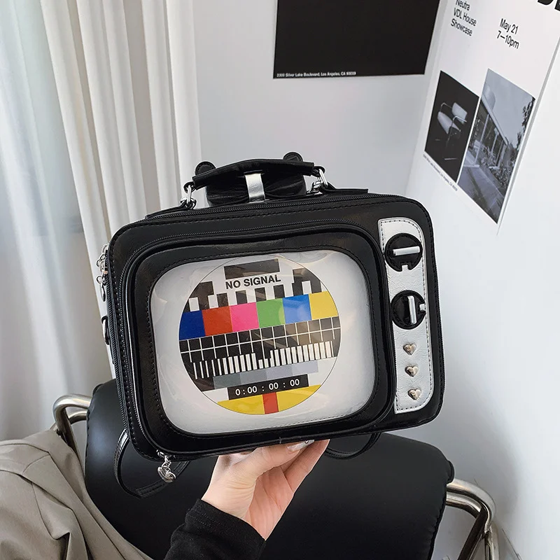 Retro TV ltabag shoulder bag women's 2025 spring new cute girl two-dimensional large-capacity portable transparent jelly bags