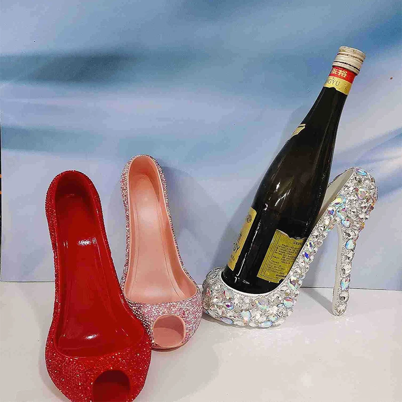 Sparkling Rhinestone High Heel Shoe Wine Rack Wine Bottle Holder Rack Gift Basket Kitchen Bar Tools Red Wine Storage Decoration