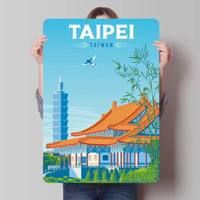 Taipei Taiwan Travel Art Print Tinplate Poster Custom Wall Art Vintage Metal Signs Retro Tin Plaque for Room Accessories House