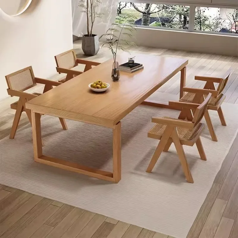 Solid wood dining table and chair combination ash wood rectangular family dining room strip table