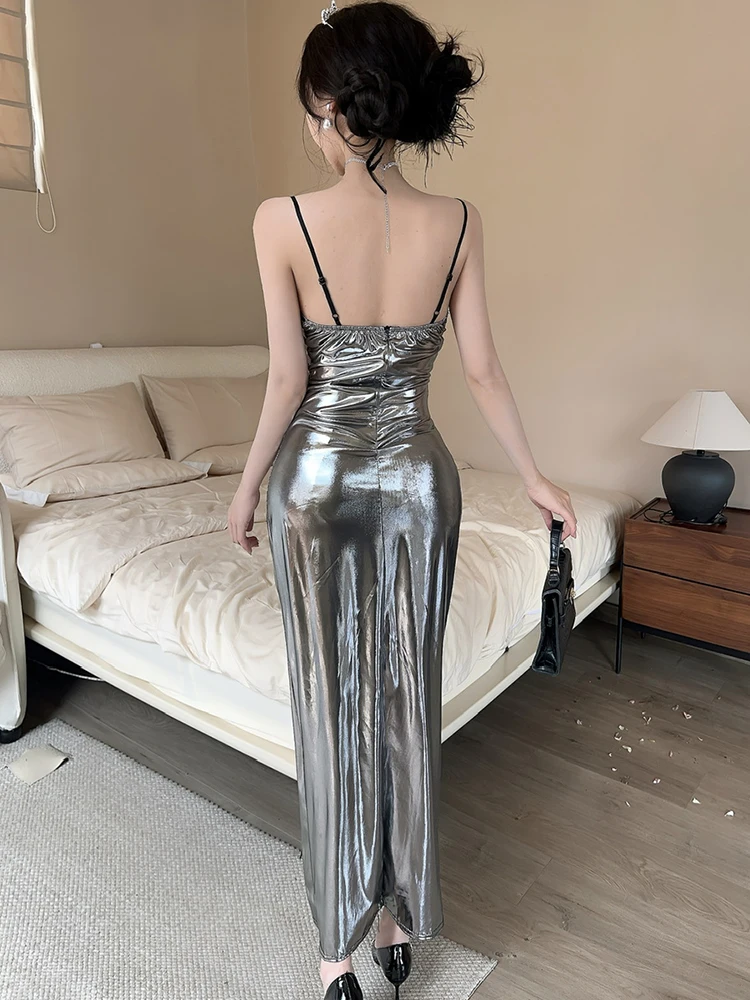 المرأة الصلبة مطوي Bodycon حبال مثير نادي فستان الصيف أنيقة فاخرة فستان حفلة الرقص 2025 الكورية خمر هيبورن فستان حفلة موسيقية