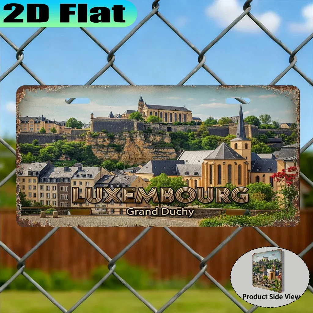 Panneau en aluminium vintage 2D plat, style rétro luxembourgeois, idéal pour les murs de bureau et la décoration du salon