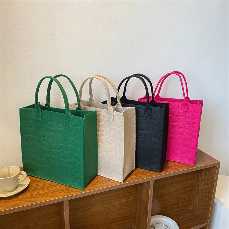 

Crocodile Embossed Felt Handbag for Women Candy Color Tote Bag Designer Handbag Gilrs Top-handle Bag Daily Purse Shoulder Bag