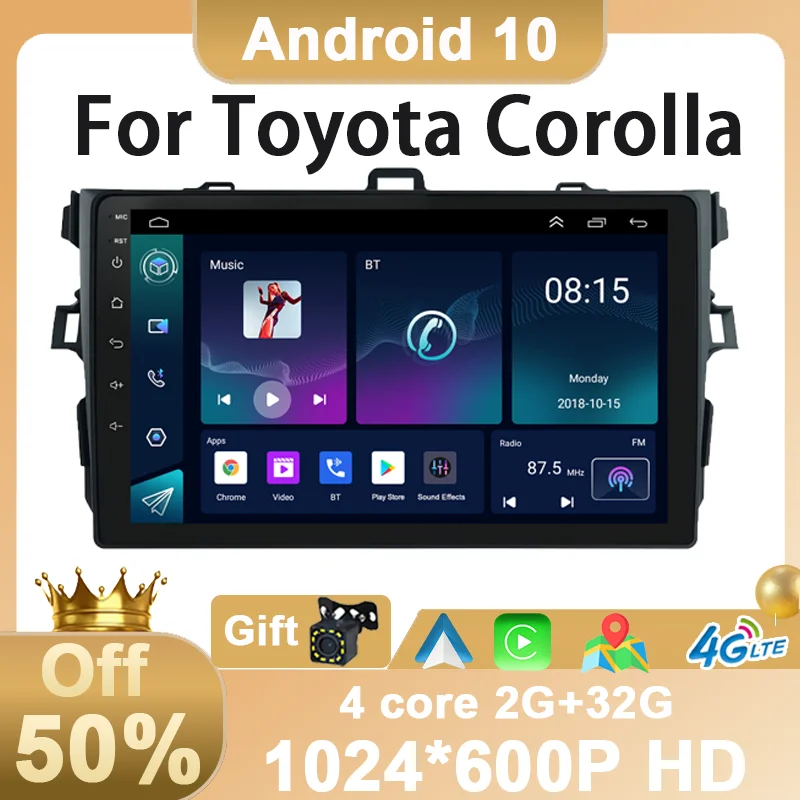 

Автомобильный радиоприемник 4 ядра Android 10 для Toyota Corolla E140 / 150 2006 2007 2008 2009 2010 2011 2012 2013 мультимедийное видео по заводской цене