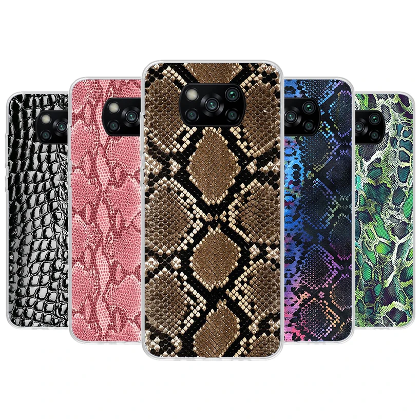 Pink Snake Skin Printing Drawing Phone Case For Xiaomi Poco X6 X5 X4 X3 Nfc F6 F5 Pro F4 Gt F3 F2 F1 M5S M4 M3 5G Fundas Soft Sh