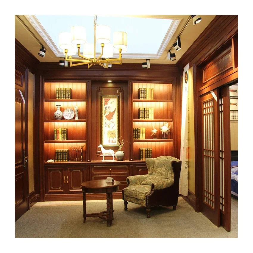 Antique Style Solid Wood Bookcase Design QD-B13 Red Walnut Red Oak Various Optional Material Customized Wooden Bookshelf