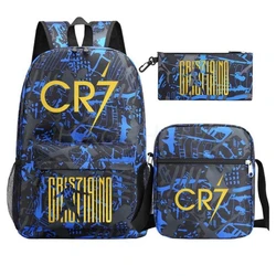 3 pezzi set ragazzi ragazza calcio CR7 zaino scuola borse da viaggio borse da viaggio zaino con cerniera per Laptop nuovo Mochila per borse per studenti