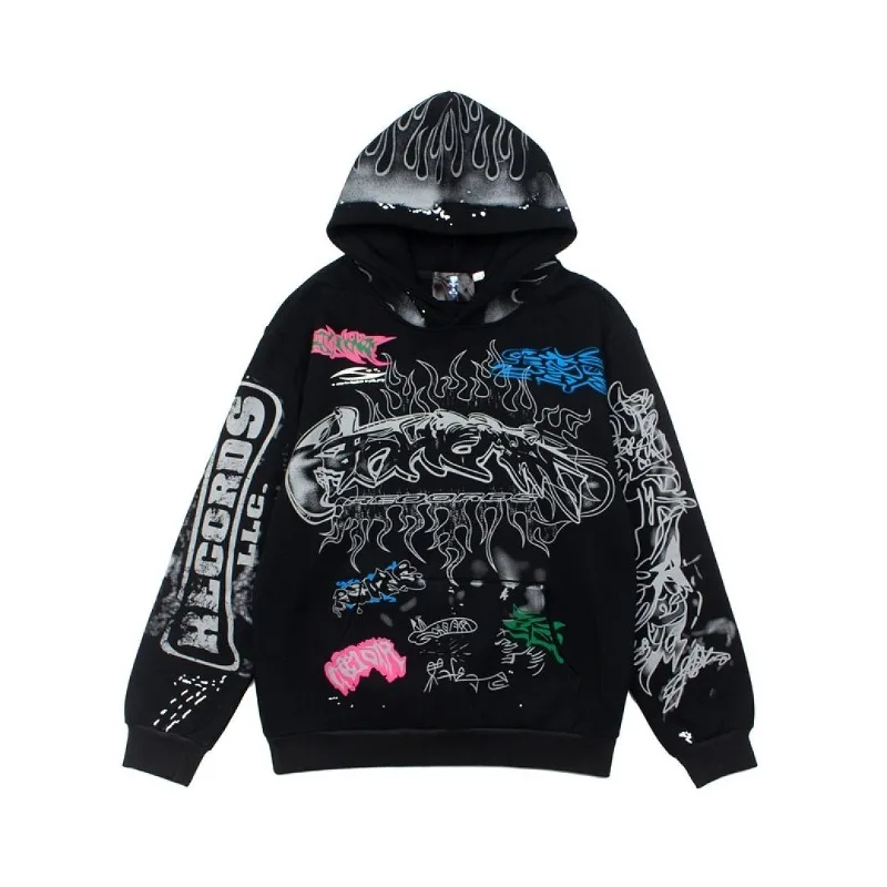 Hellstar Colorful Street Graffiti Paint Splatter Mud Dyed Distressed Vintage Hoodie Unisex Men Women Streetwear Casual
