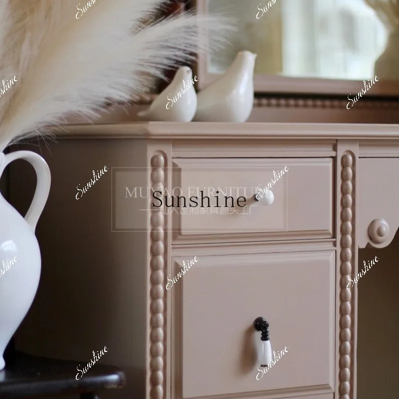 French solid wood dressing table rustic retro pink bedroom simple and modern  FT