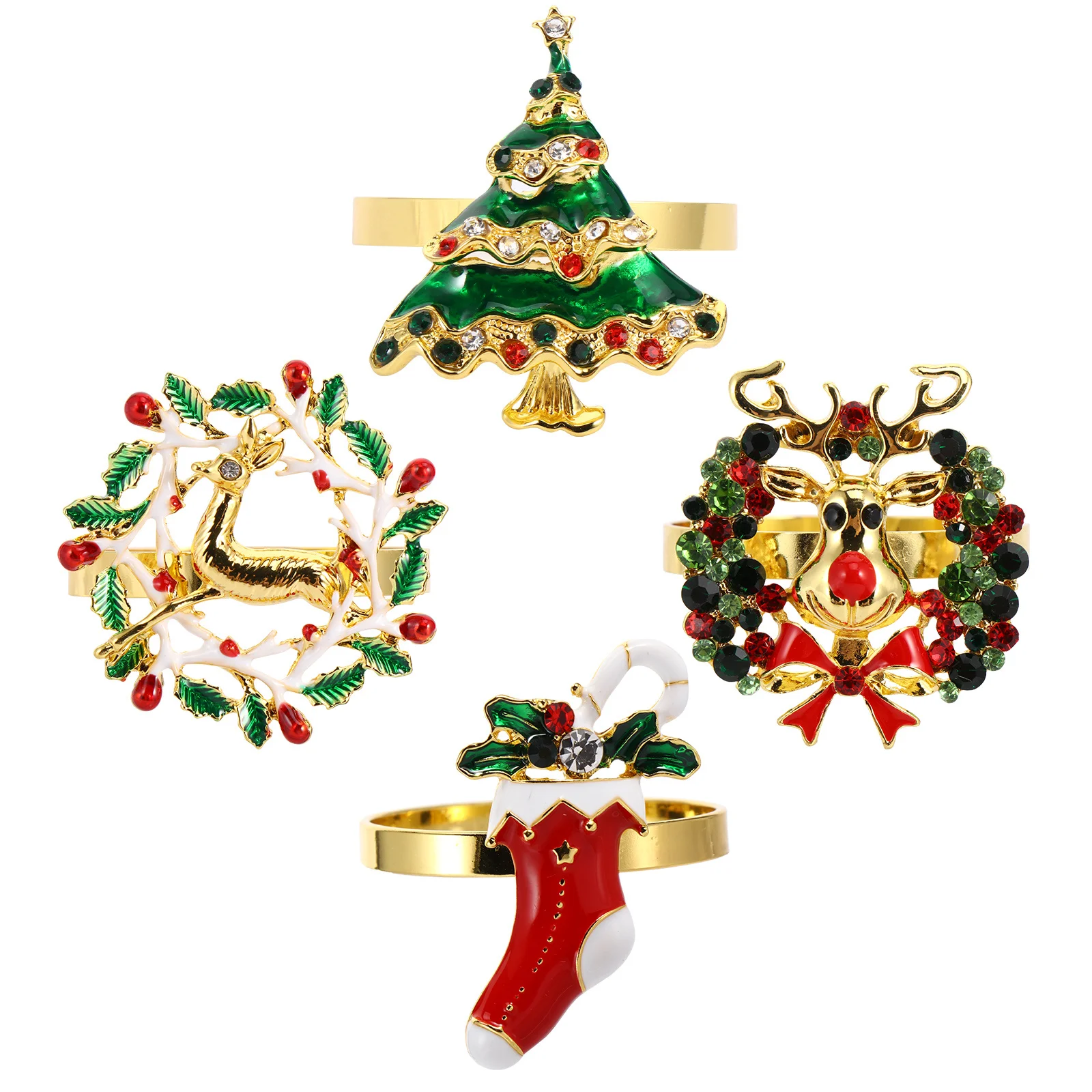 

4Pcs Christmas Style Napkin Rings Deer Head Shining Elegant Metal Finish for Dining Table Decoration Napkin Ring