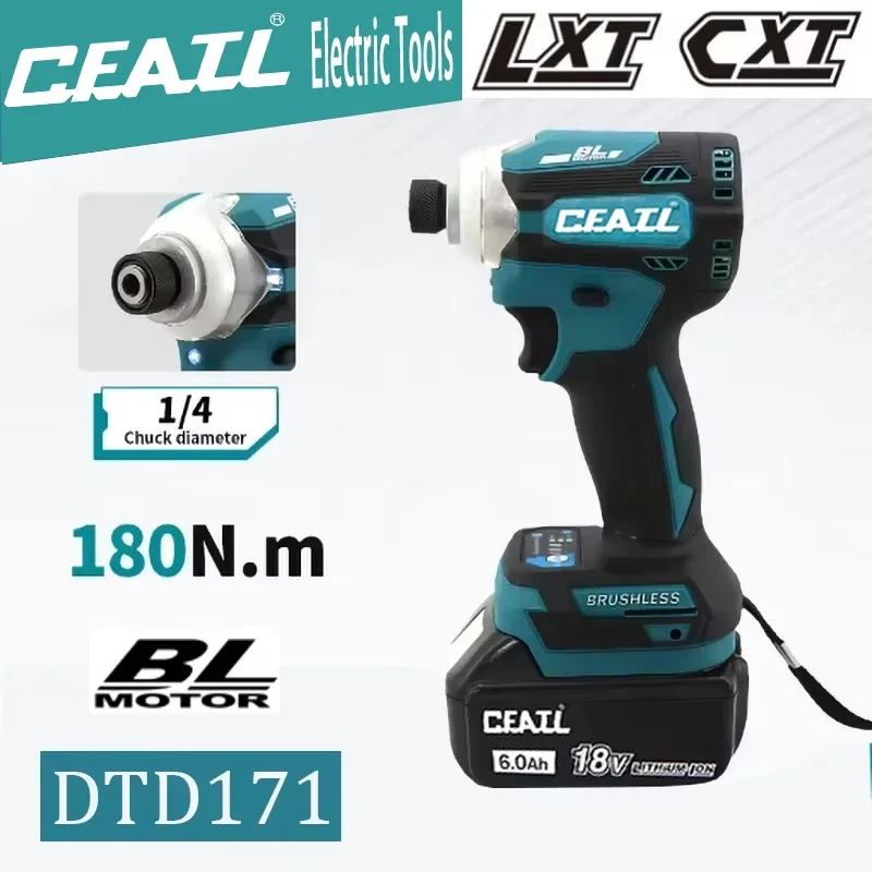 

CFATL 180N.m DTD171 New Impact Driver Brushless Electric Variable Speed Screwdriver 18V Lithium Battery Handheld Motor Tool