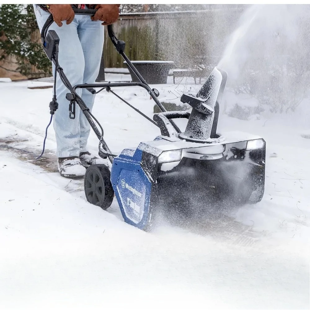 18 Spazzaneve con filo, doppie luci LED, spazzaneve elettrico con distanza di lancio di 25 piedi, aratro 650 libbre/min, scivolo regolabile