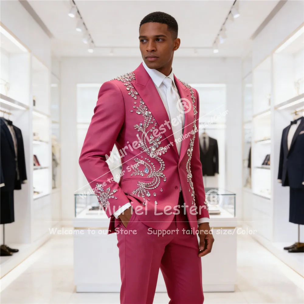 

Мужской костюм класса люкс с бисером и стразами: пиджак на одной пуговице и брюки, комплект из 2 предметов, индивидуальный пошив, для показов мод, Terno Masculinos Completo