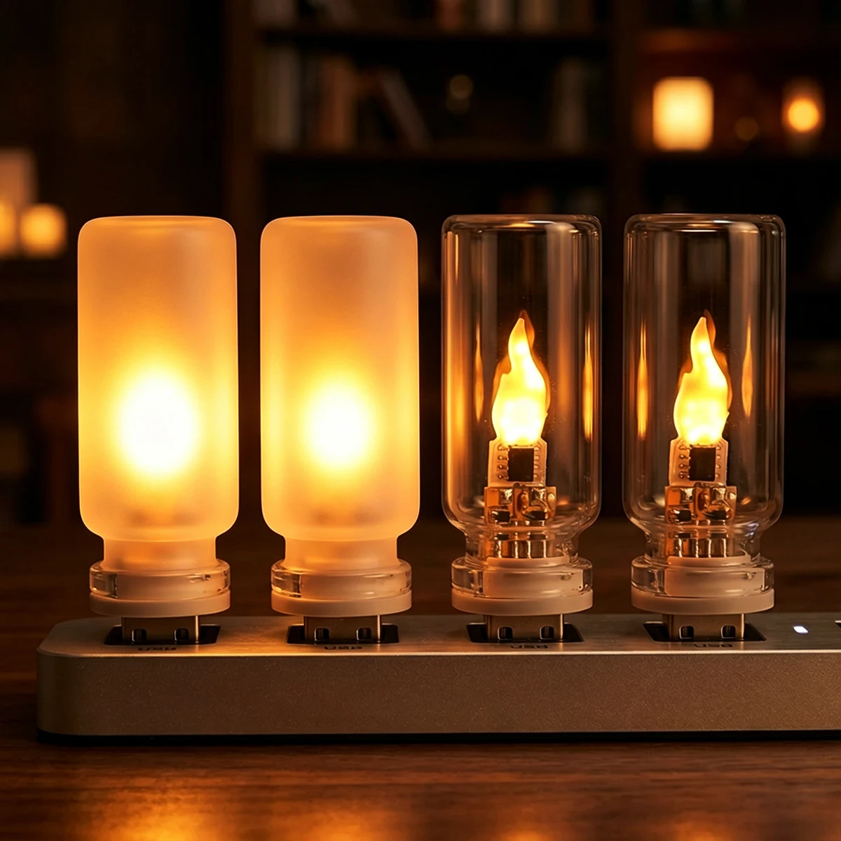 USB Flame Flickering LED Frosted Clear Glass Candle Night Light Simulated Flame for Car Home Room Laptop PC Festival Decoration