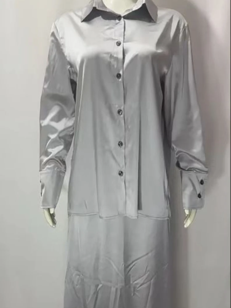 

Women's Long Sleeve Shirt Tops Suits Slim Fit Large Swing Dress Set Casual Loose Spring Summer New Fashion 2 Pcs