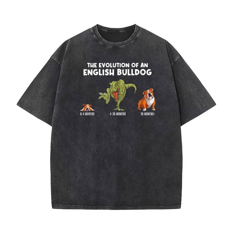 

The Evolution Of An English Bulldog Mom Funny Bulldog T-shirt Men's Tee Shirt Short Sleeve Male Clothes Fashion T-rex Dinosaur