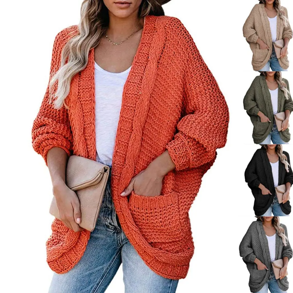

Autumn Winter Thick Twist Cardigan Casual Knitwear European American Style Bat Sleeve Jacket Women's Fashion Twist Rope Design