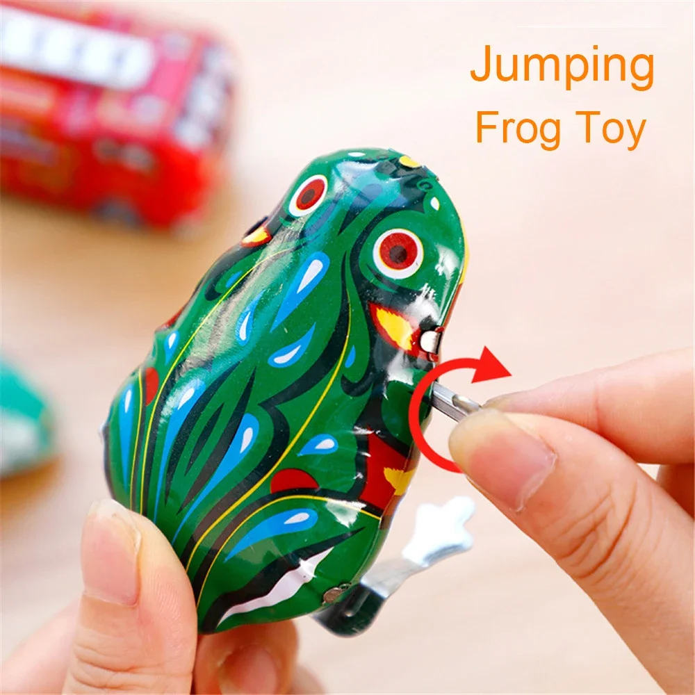 Funny Children Toys Jumping for Frogs Tin Toys Wind Up Vintage Metal Clockwork Tin Toys Vintage Action Toy for Children Kids