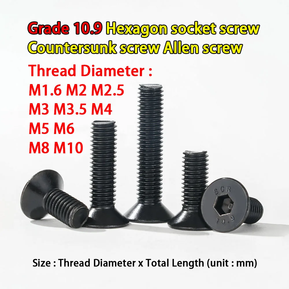 

ZqBmGAxK M3 M3.5 M4 Grade 10.9 Allen screw Countersunk screws Flat head hexagon socket bolts Machine thread nails