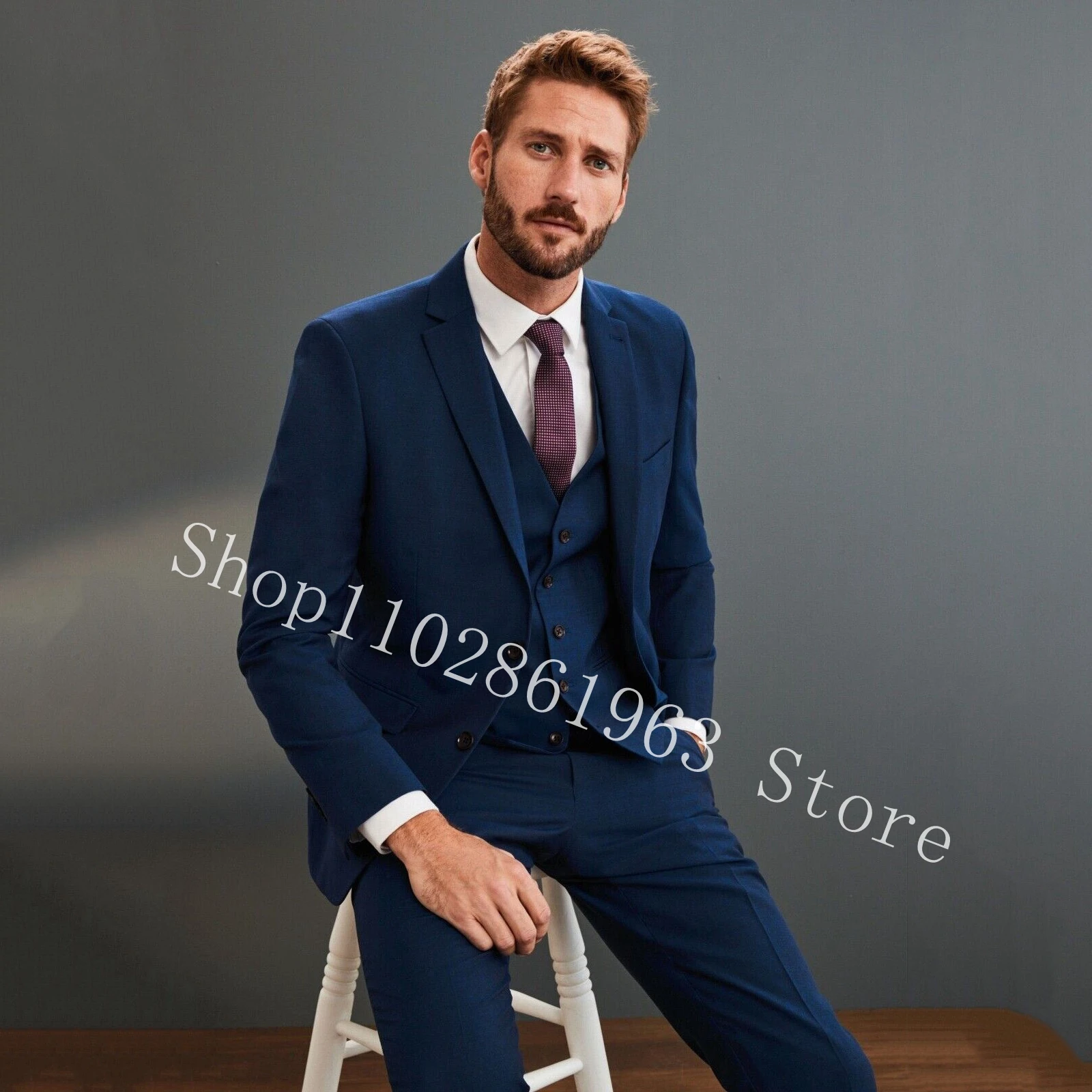 

Navy Blue Suits Men Notched Lapel Two Buttons 3 Pieces Formal Business Best Men Groom Tuexdos For Wedding Costume Homme Mariage