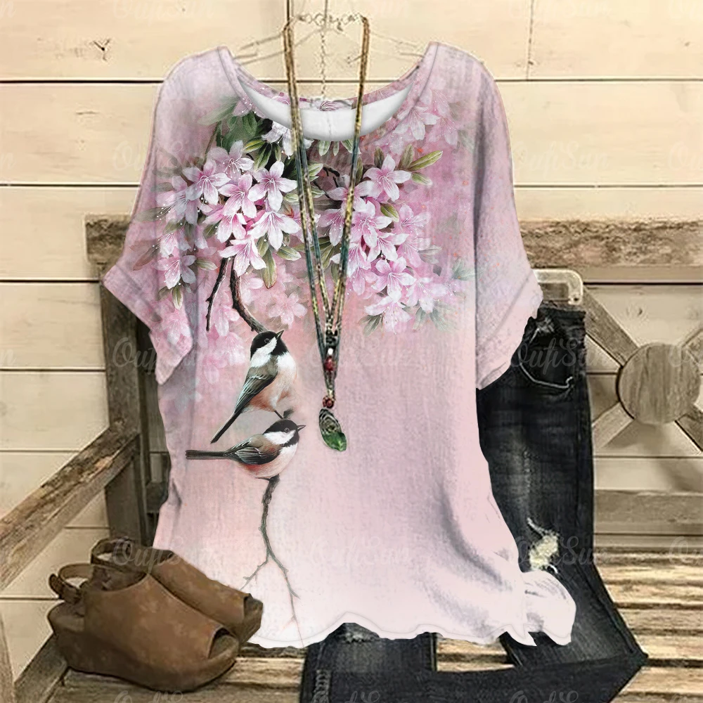 Fashion Flowers Print Women T-Shirt Summer Short Sleeve Tshirt O-Neck Oversized Top Ladies Clothing Harajuku Female Pullover Tee