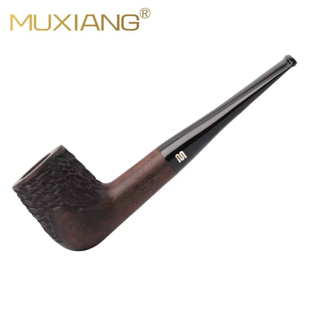 

MUXIANG straight handle billiard tobacco pipe black sandalwood pipe hand carved bowl 9mm flue design smoking pipe for gift