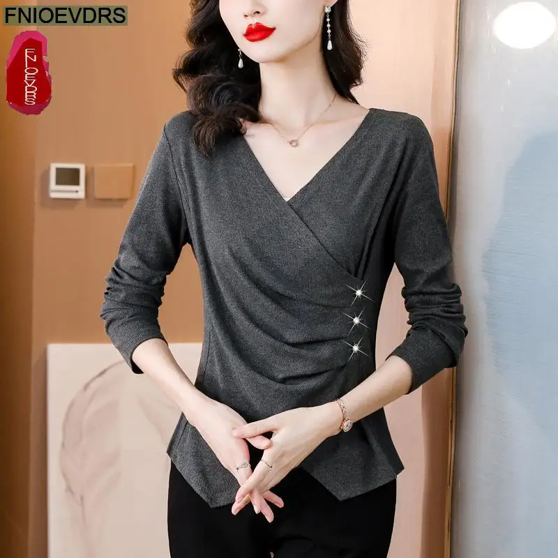 S-2XL 2023 Women Long Sleeve Elegant Office Lady Work Button Basic Shirt Casual Gray Tunic Peplum Tops Blouses