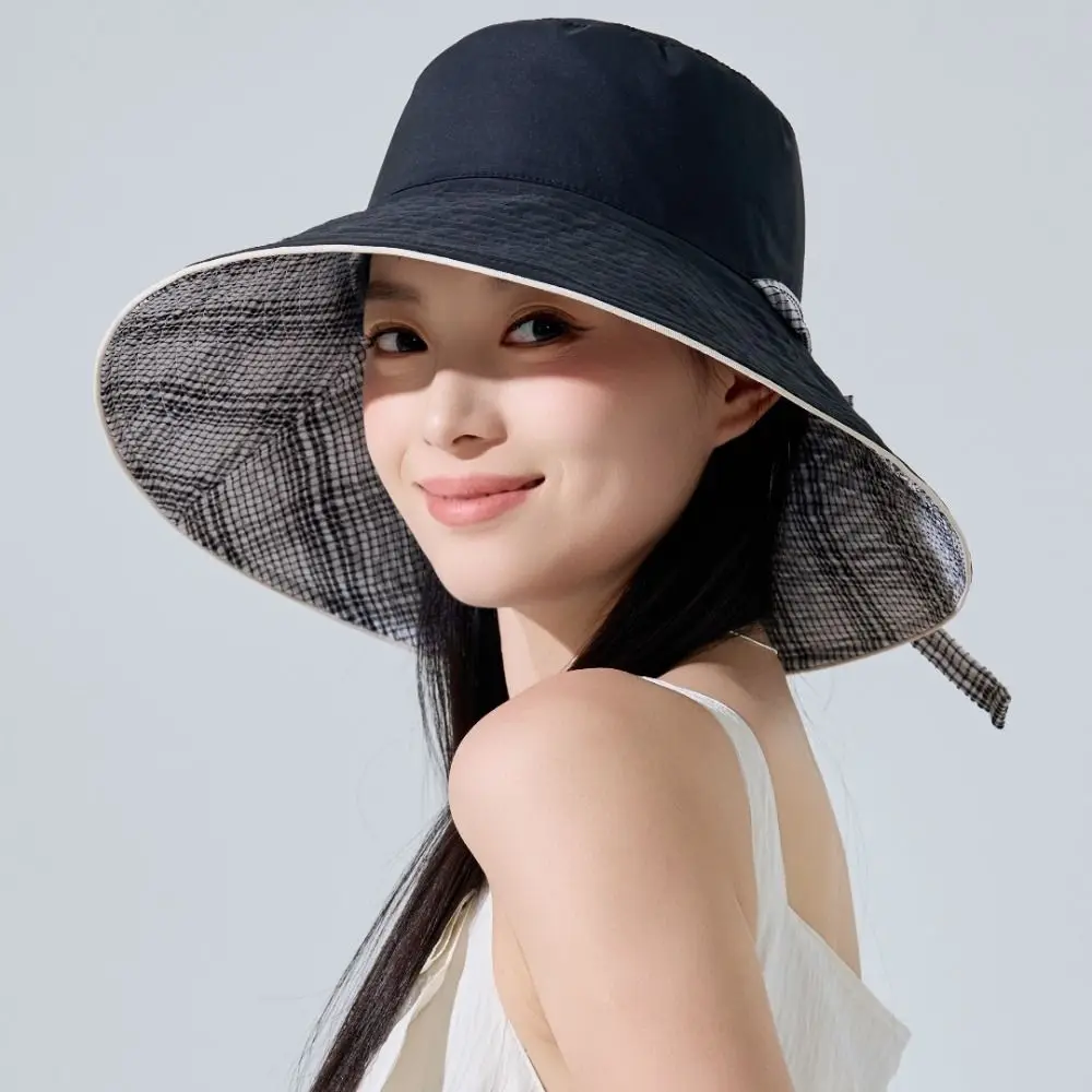 Windbreak Rope Fisherman Hat Lace-up Double Sided Wearing Sunshade Basin Hat Solid Color Sun Hat Tie Bucket Cap Summer