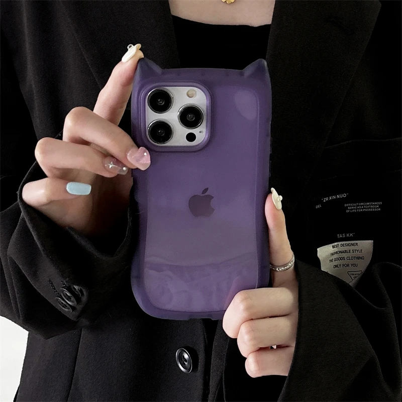 Japan Cute 3D Cat Ear Case For iPhone 16 15 14 13 12 11 Pro Max Plus Girl Cartoon Clear Shockproof A
