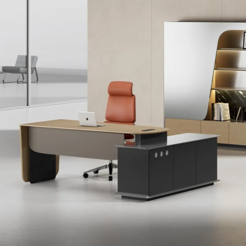 Luxury Modern L-Shaped Solid Wood Durable Modular Multi-Function Executive Office Desk for CEO Office Building