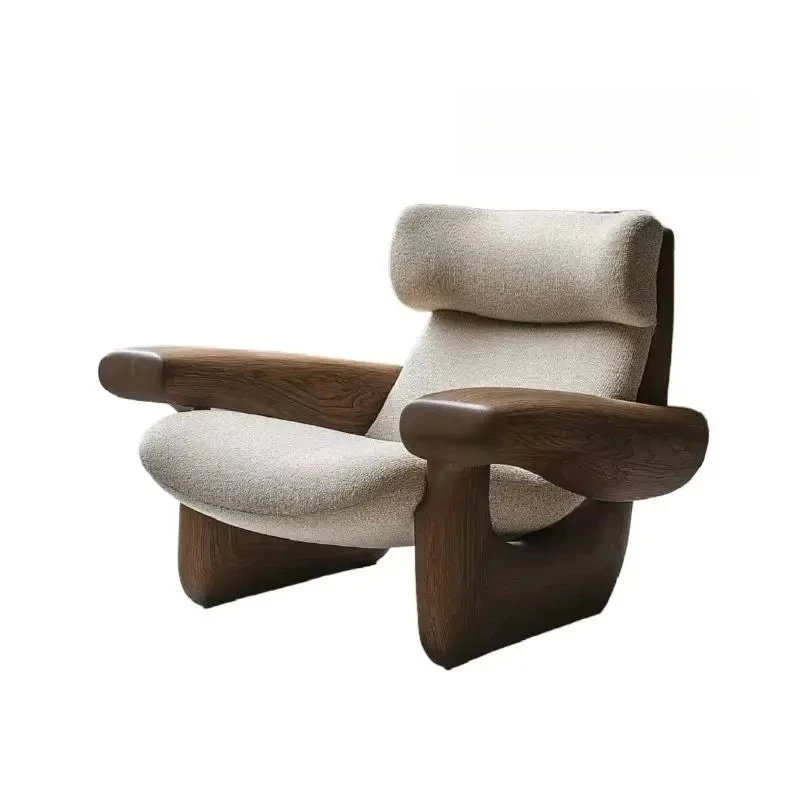 JJNew Medieval Solid Wood Single Sofa Chair Original Art Model Room Club Exhibition Hall Leisure Chair