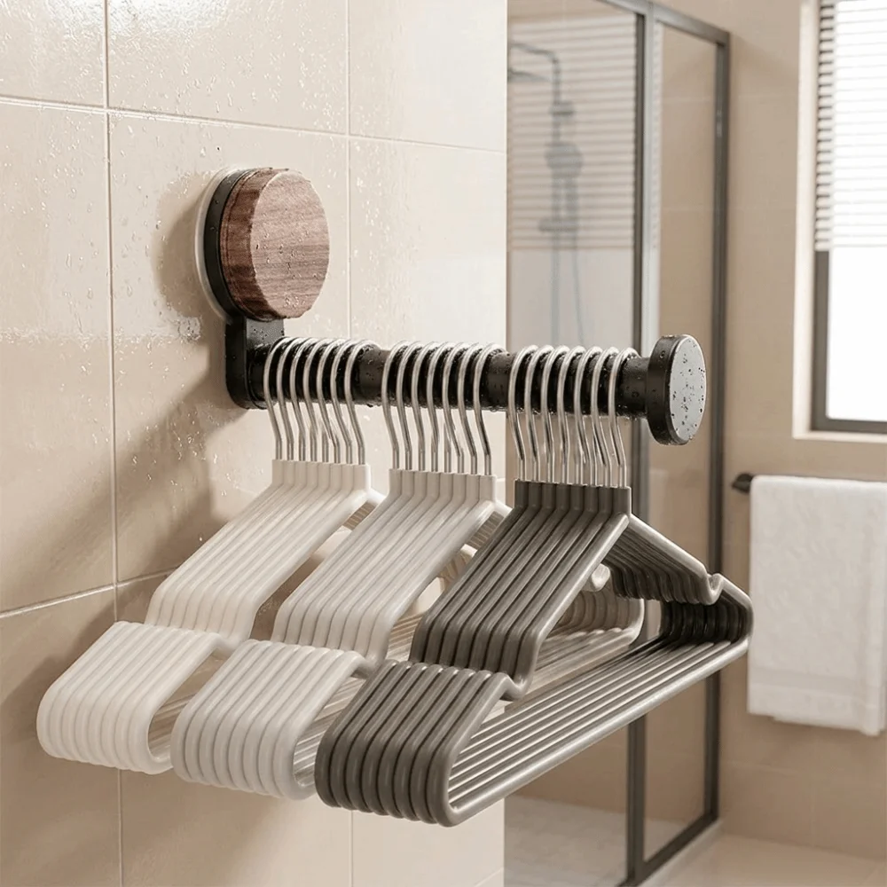 

Suction Cup Hanger Storage Rack Adjustable Length Retractable Multi-functional Storage Rack Retro No-drill Wall Hanging Storage