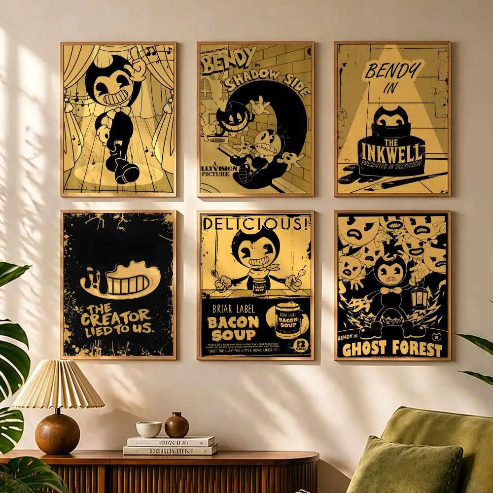 Game B-Bendy and the Ink Machine Painting Calligraphy Canvas HD Poster Waterproof Fade Resistant Wall Art Print for Home Decor