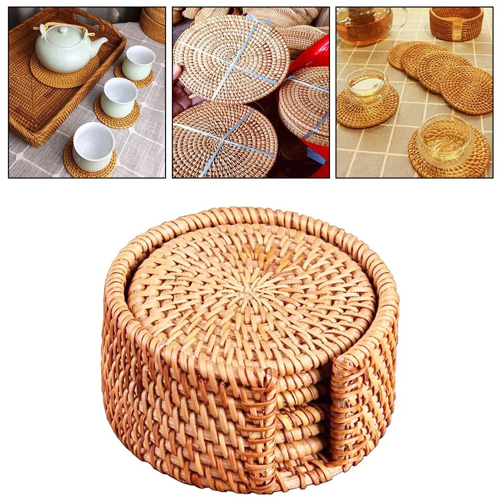 For Daily Use Handwoven Coasters Natural Wicker Coasters For Coffee Table Easy To Clean Handwoven Craftsmanship