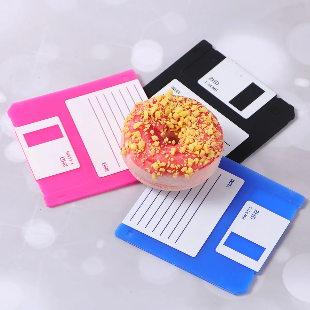 6Pcs Premium Silicone Coasters Creative Floppy Disk Design Writable Heat Resistant Tableware Pad for Home Office Picnic