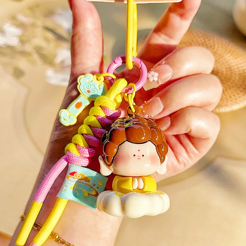 Original Tathagata Buddha cartoon keychain pendant, ancient creative car key chain small pendant gifts Full of good luck