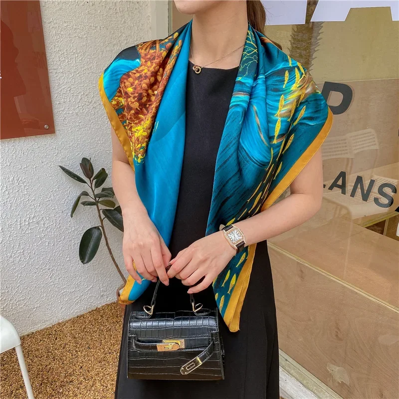 

90cm Square Scarf Women's Letter Print Shawl, Office Neck Scarf, Summer Sunscreen Wrap, Headband Scarf Wholesale