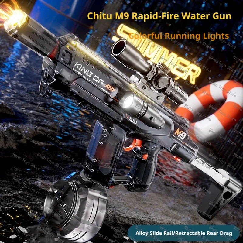 

Performance M9 Electric Water Blaster Full-Auto Blowback Toy Gun with RGB Running Lights, High Capacity Drum & Tactical Optics