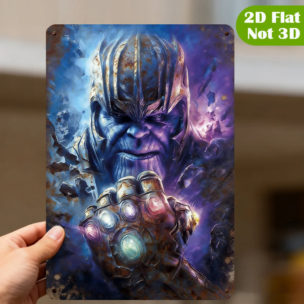Letrero Metálico Vintage de Thanos con Guantelete del Infinito, Decoración Retro de Villano de Marvel para Cuarto de Hombre, Bar o Dormitorio