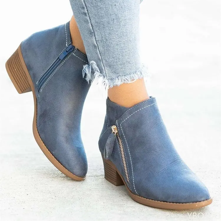 2023Women Booties Autumn Suede  Boots Women Fashion Size 43 Platform Boots Side Zipper Heeled Ankle Boots Botas De Mujer