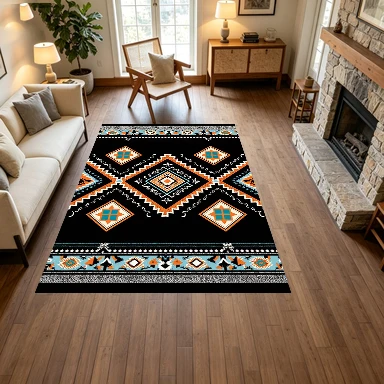 Boho Tribal Geometric Carpet Flooring Retro Printed Area Rug for Living Room Bedroom Home Indoor Floor Decoration