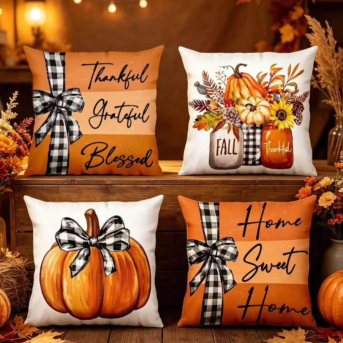 1pc Spooky Halloween Cushion Cover Polyester 2D Double‑Sided Print Witch Bat Pumpkin Pillow Case for Farmhouse Home Sofa Party D