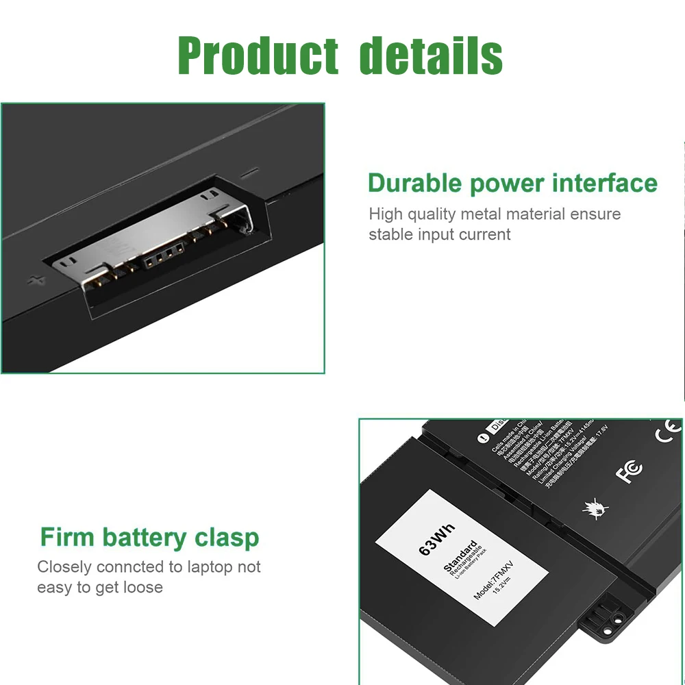 بطارية كمبيوتر محمول 15.2 فولت 63Wh 7FMXV لأجهزة Dell Latitude 5320 7320 7420 7520 2 في 1 P133G P134G P135G P136G P138G P139G P110F 9JM71 #5