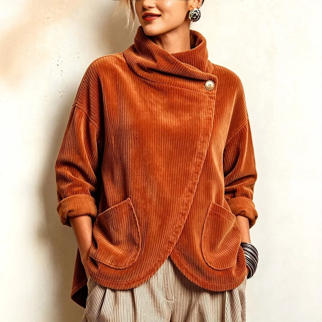Loose Fit Button Front Top Japanese and Korean Casual with Autumn Wrinkle Resistant Finish Long Sleeves Demi Season Women Jacket