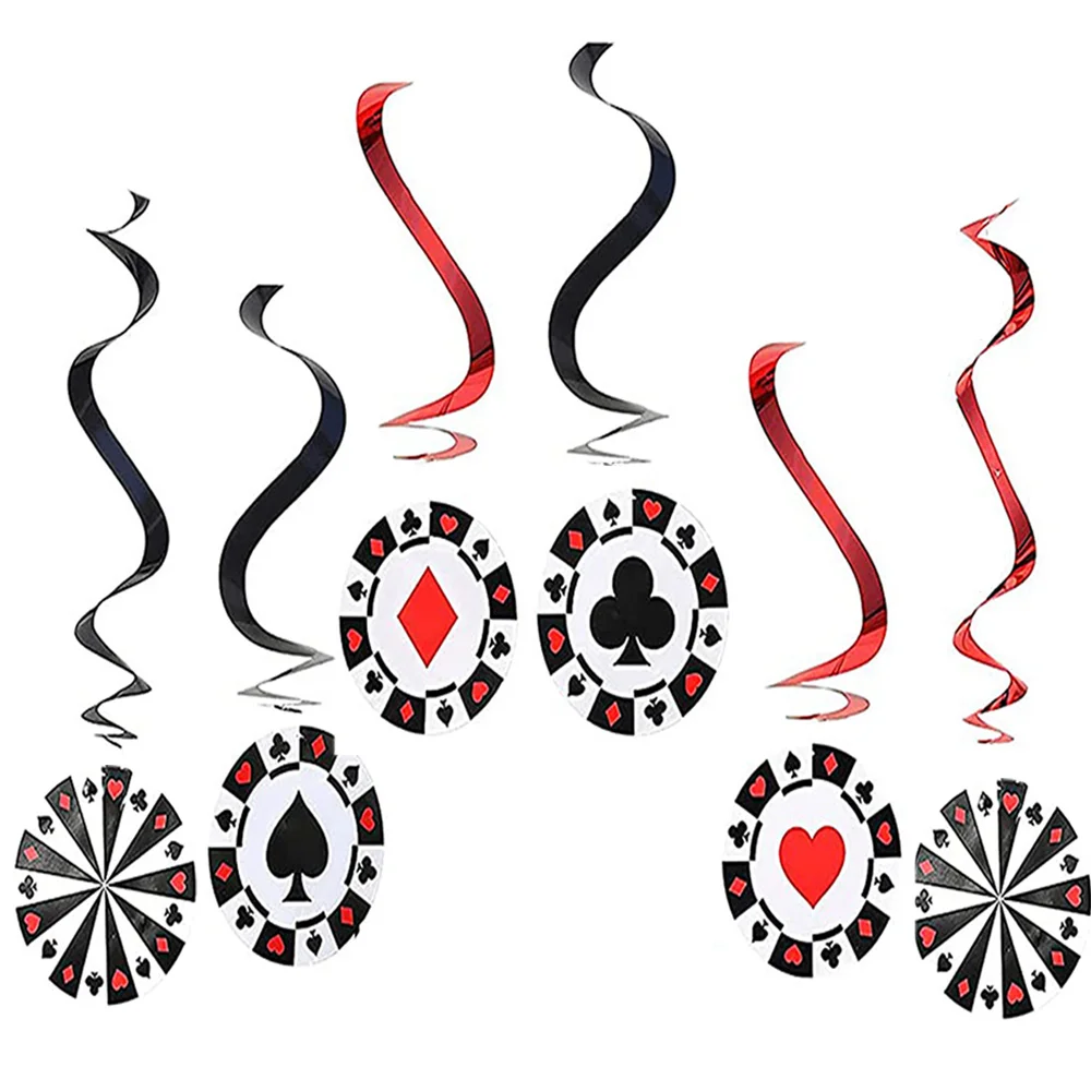 

6PCS Casino Theme Hanging Swirls Decorations, Las Vegas Poker Supplies Casino Poker Games Night Birthday Party Decorations