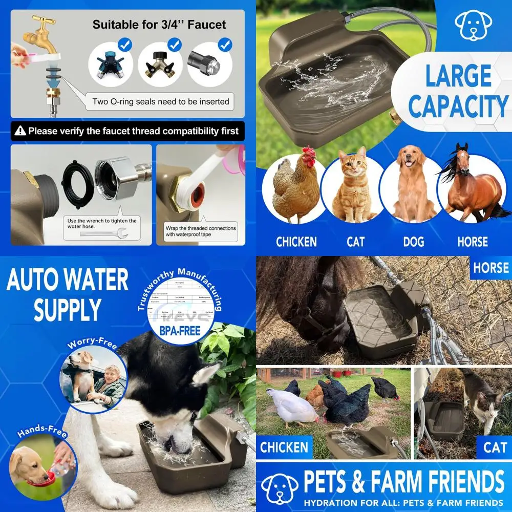 

1 Gallon Automatic Outdoor Pet Waterer for Dogs, Livestock, and Chickens - Easy Install, Food-Grade, Brown
